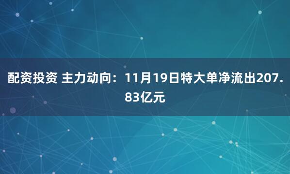 配资投资 主力动向:11月19日特大单净流出207.83亿元